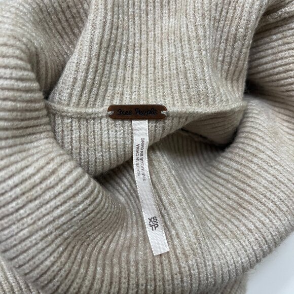 Free People Softly Structured Turtleneck Sweater Rib-Knit Beige Oatmeal XS - Picture 3 of 9